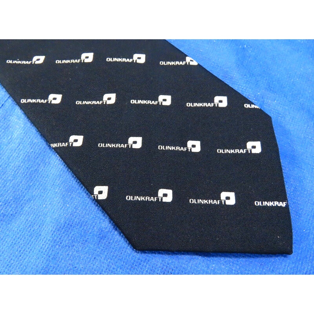 Vintage OLINKRAFT COMPANY EXECUTIVE NECK TIE Black w/White Logos POLYESTER